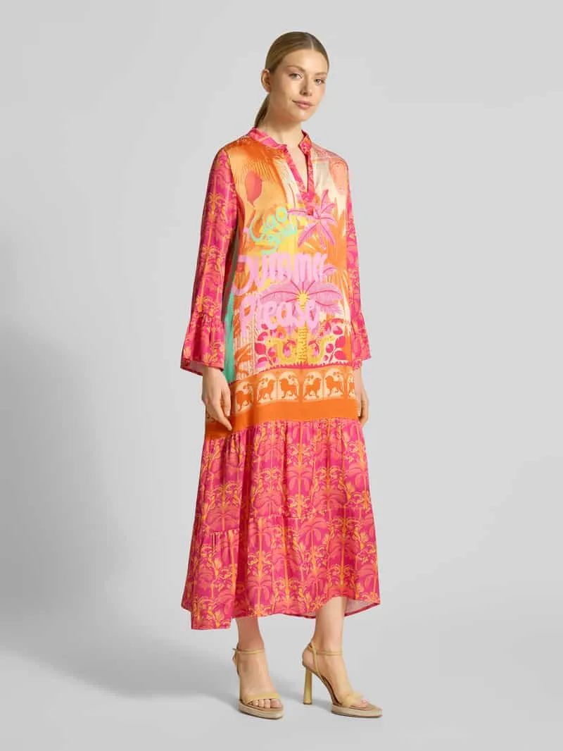 miss goodlife midi-jurk van viscose met V-hals model 'Orange Palm', foto 3