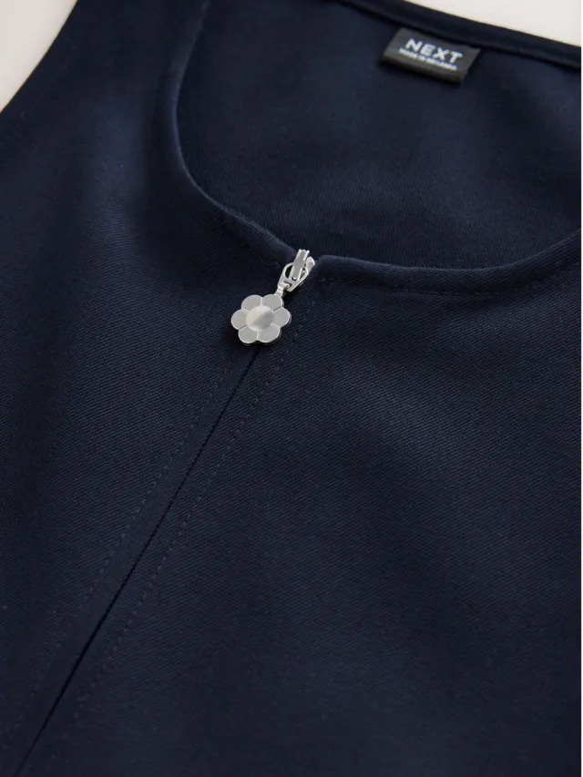Next Meisjes - Schooljurk met rits aan de voorkant, ruches in de taille - Blauw Navy Blue