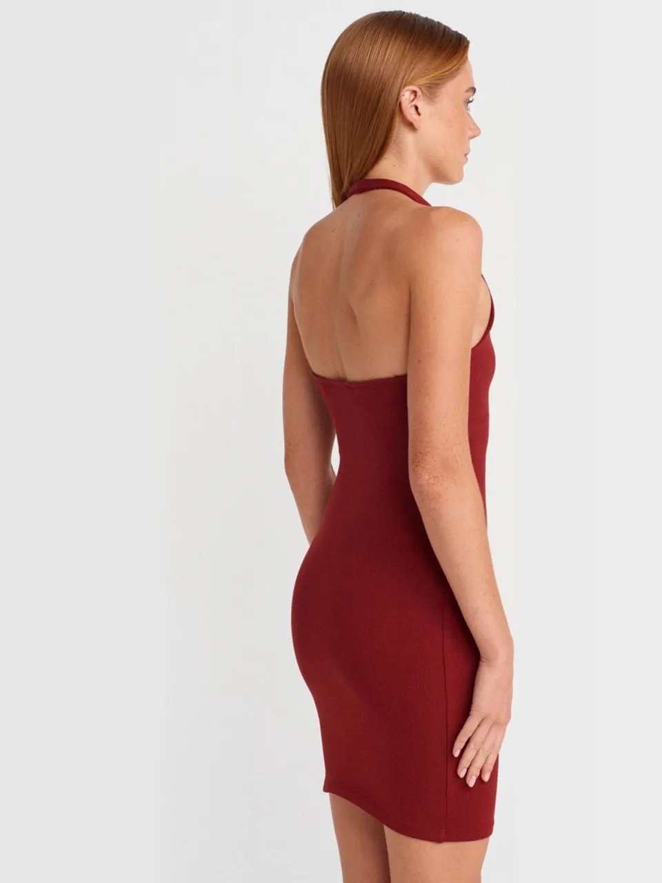Dilvin Geribbelde Bodycon Mini-jurk bordeauxrood, foto 2