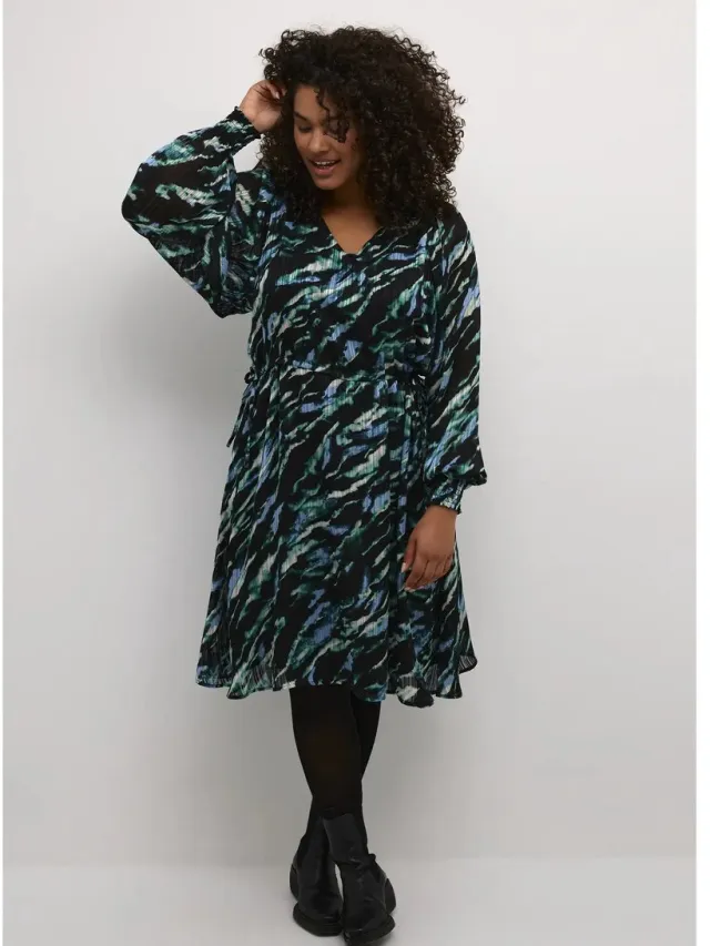 Kaffe Curve Damesjurk KAFFE Curve KCLucky black/blue/green abstr. animal