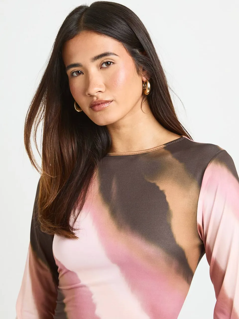 boohoo Dames Maxi-jurk Met Lange Mouwen En Tonale Strepen chocoladebruin, foto 3
