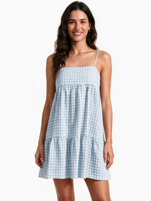 Imily Bela Dames Babydoll Mini Jurk met Spaghettibandjes Hemelsblauw