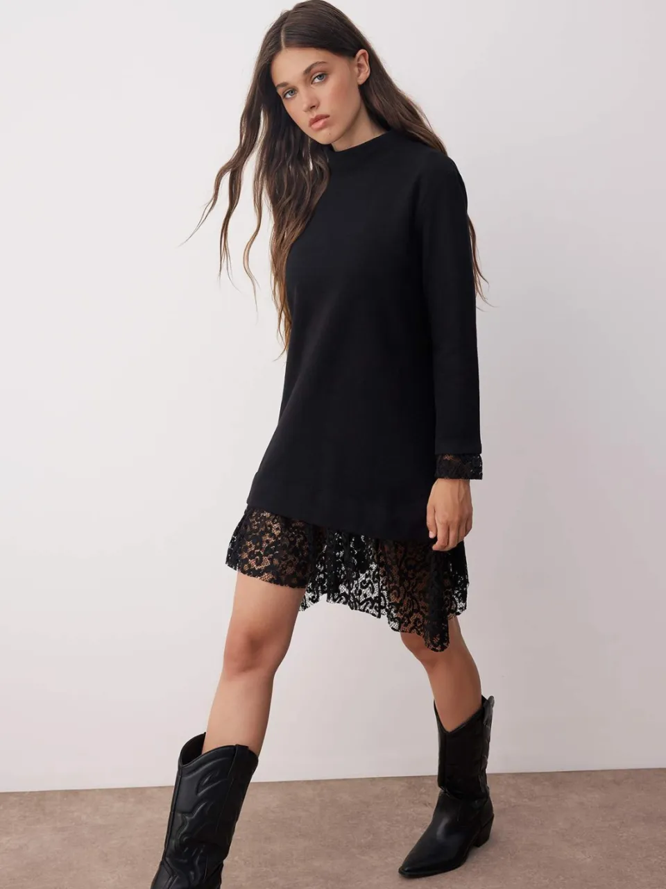 Trendyol TRENDYOLMİLLA Dames Zwart Effen Kort / Mini Lang Casual Recht Jurken