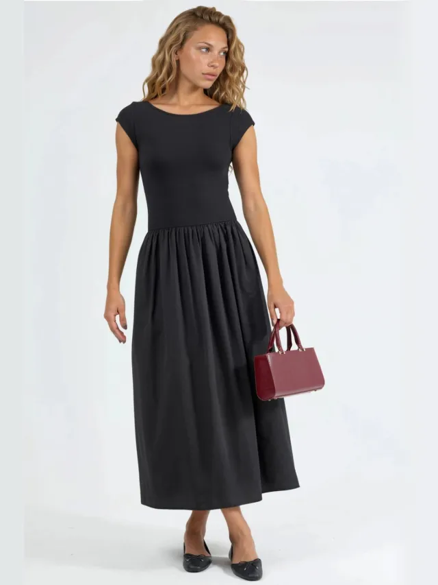 Busem Casual Midi-jurk met Ronde Hals Zwart