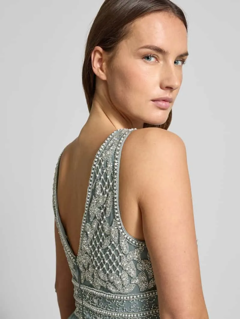 Lace & Beads Avondjurk met kralen en siersteentjes groen, foto 3