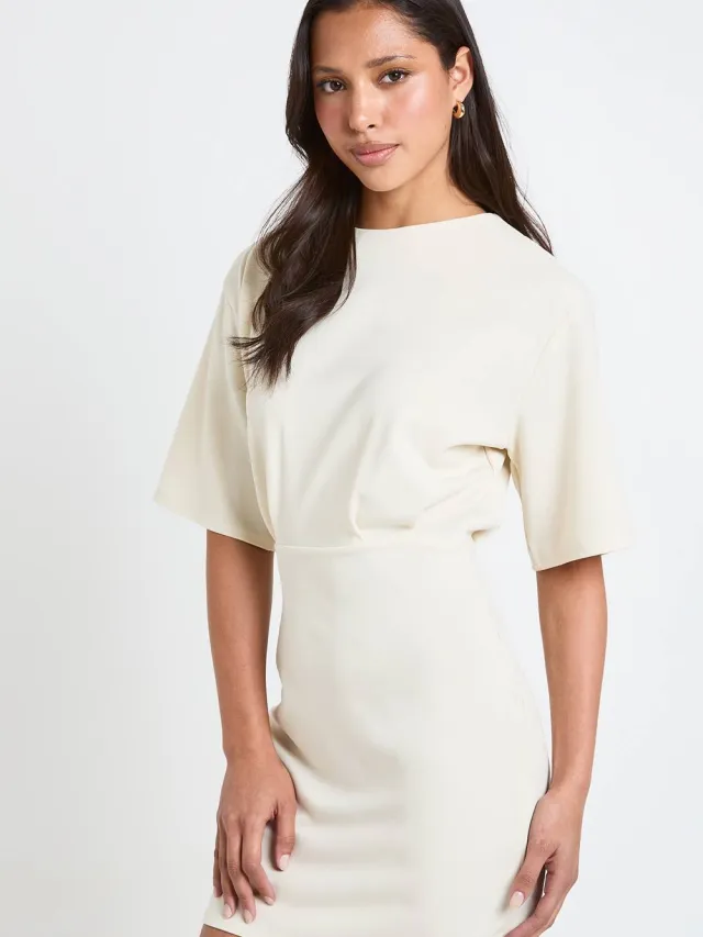 boohoo Dames Jersey Crepe Mini Jurk Met Halve Mouwen ivoor, foto 3