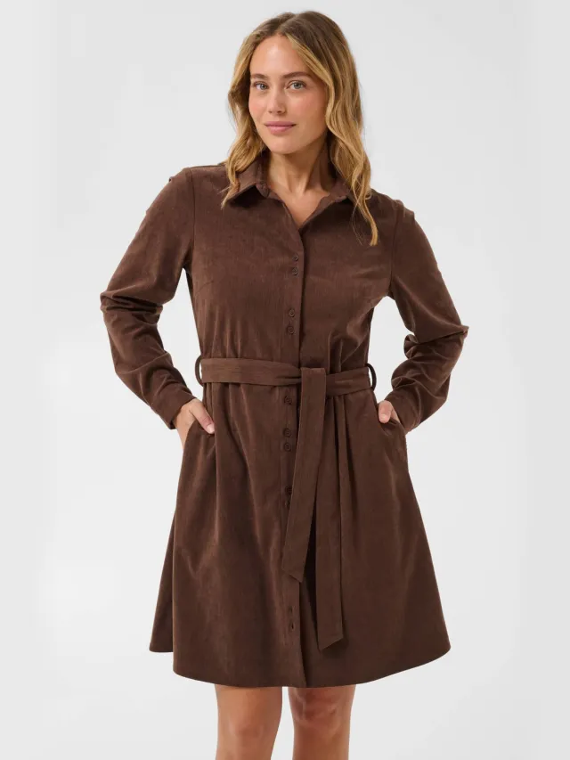 Kaffe corduroy korte blousejurk met ceintuur - bruin