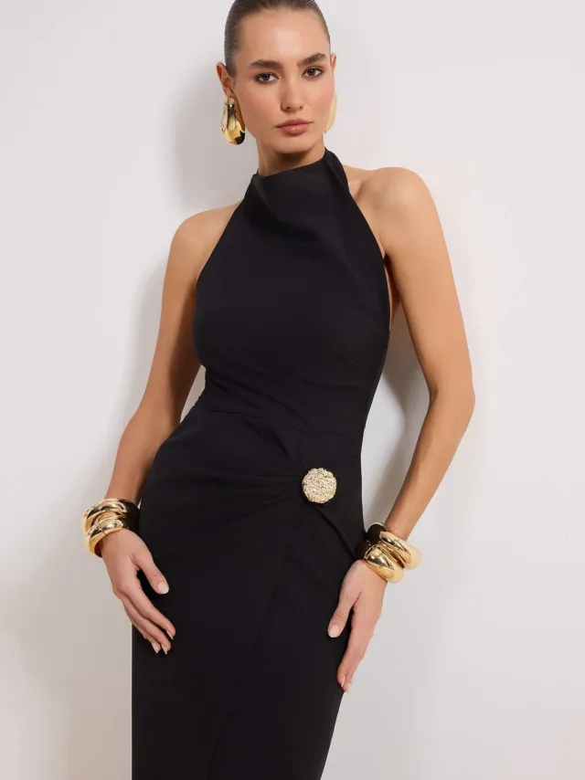 Trendyol TRENDYOLMİLLA Dames Zwart Effen Maxi Mouwloos Diploma-uitreiking / Gala Recht Avond & Gala Jurk