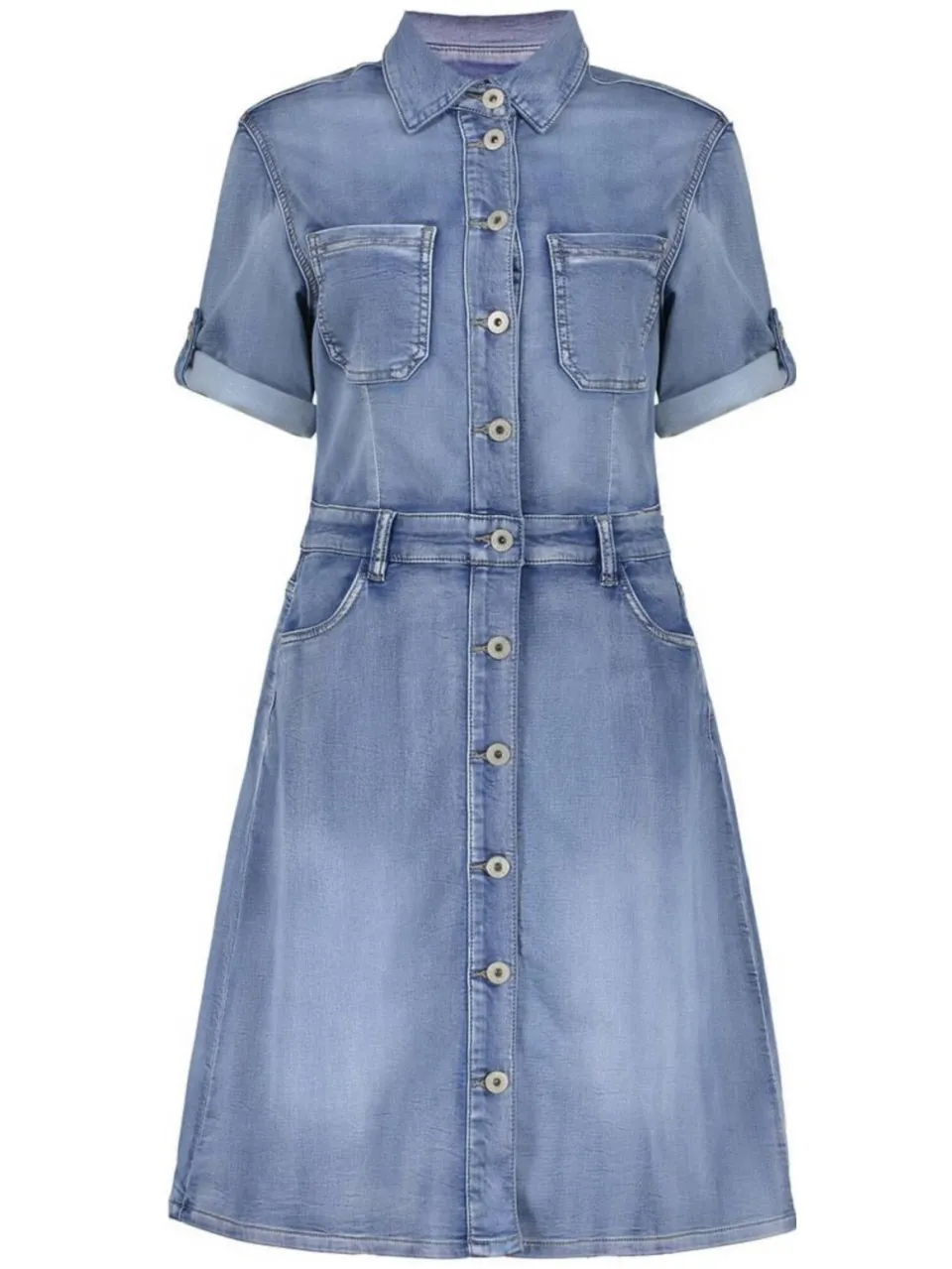 Geisha denim spijkerjurk met omslagdetail en riemlussen mediumblauw, foto 2