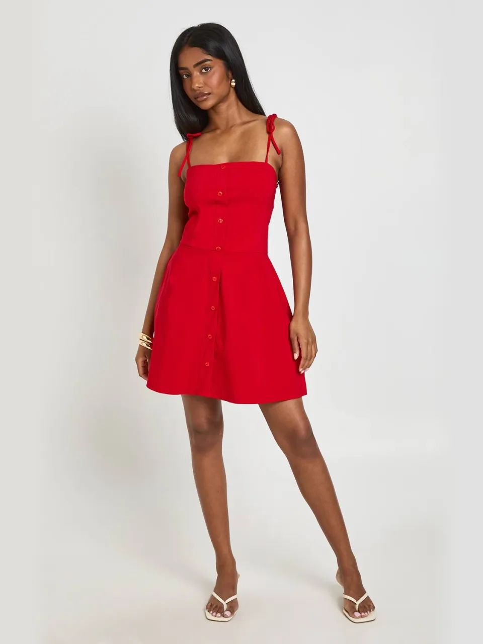 boohoo Dames Bengaline Doorknoop Cami Jurk Rood