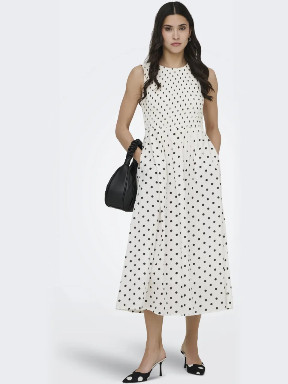JDY midi jurk met stippen ecru Ecru/zwart