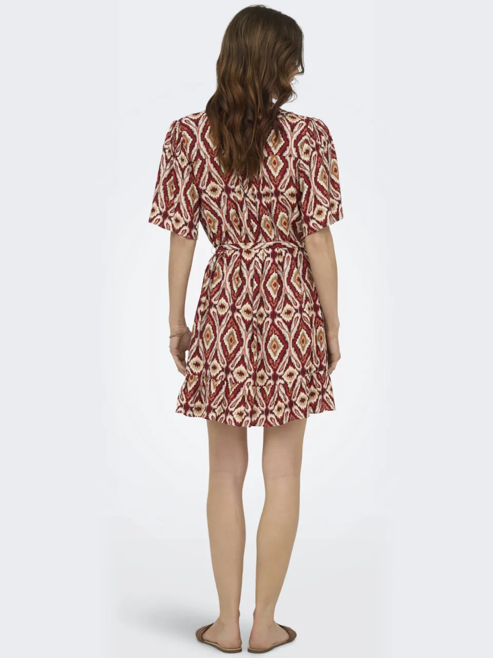 Only minijurk met ceintuur en print - donkerrood, foto 3