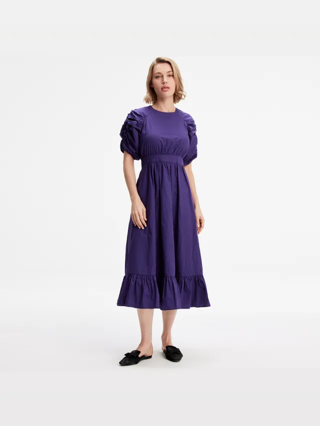 Smart & Joy Trapeze -jurk met gepofte mouwen Paars