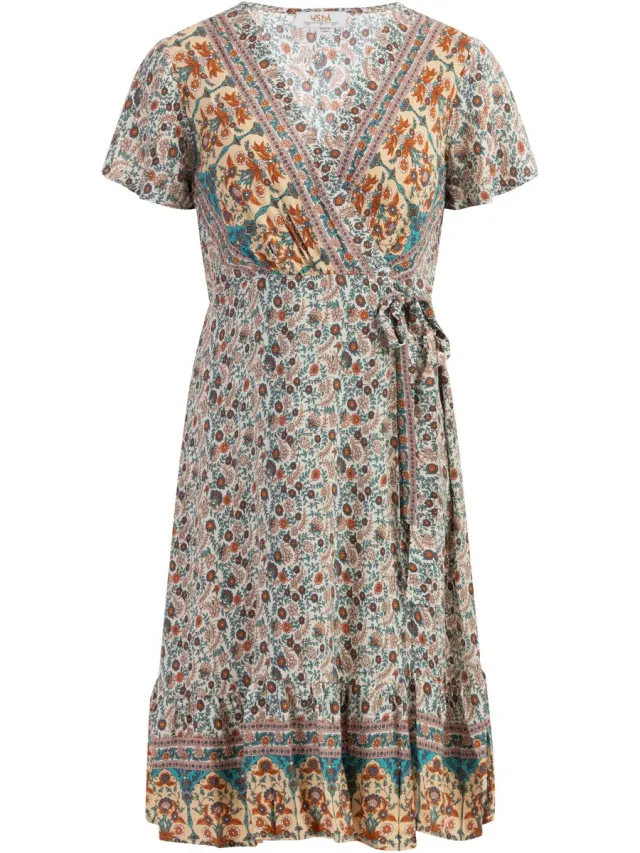 Usha Zomerjurk Wol Wit Veelkleurig