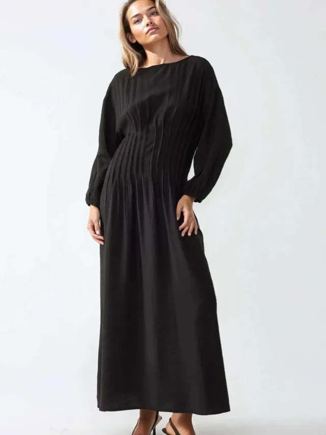 Hiccup langen mouwen crew neck maxi jurk Zwart