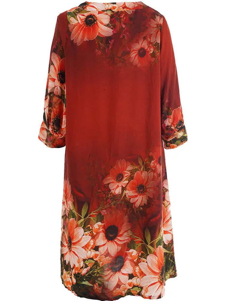 STUDIO gebloemde midi jurk Plus Size - donkerrood, foto 3