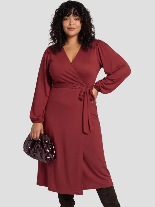 GREAT LOOKS midi overslagjurk donkerrood
