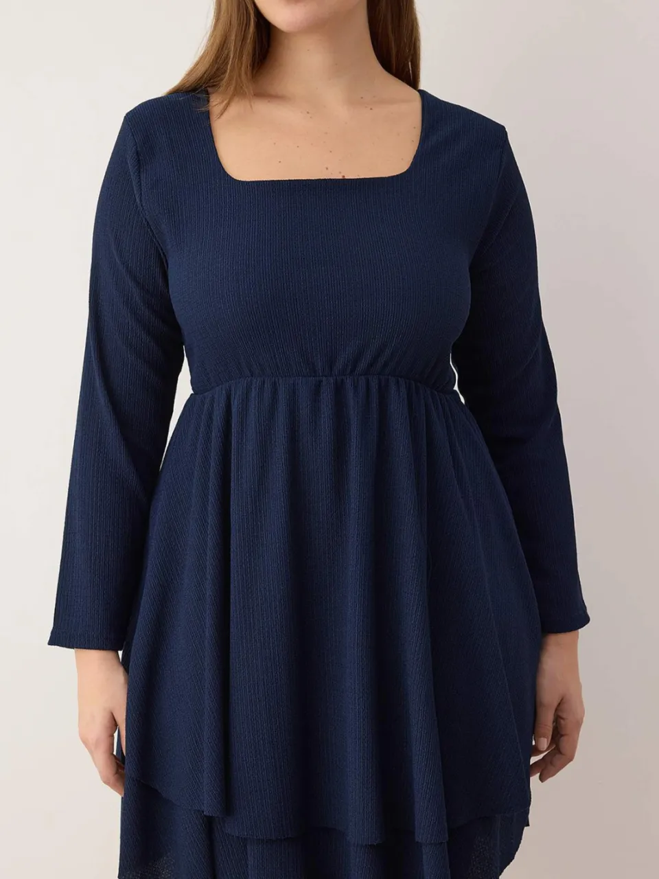 Trendyol Curve Dames Donkerblauw Effen Kort / Mini Lang Casual Skater Grote maten Jurk marineblauw/blauw, foto 2