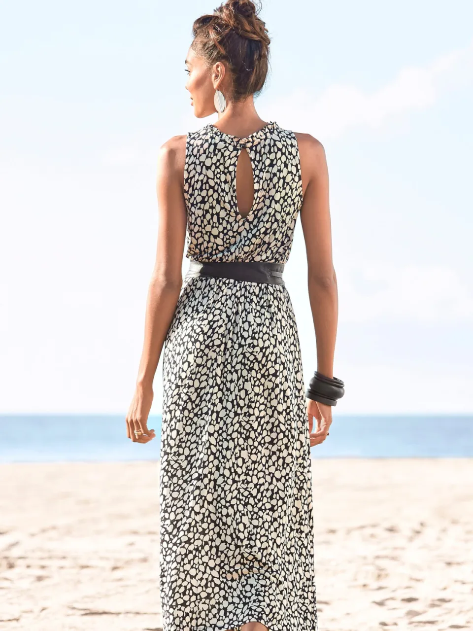 Jersey jurk zwart/beige geprint, foto 2