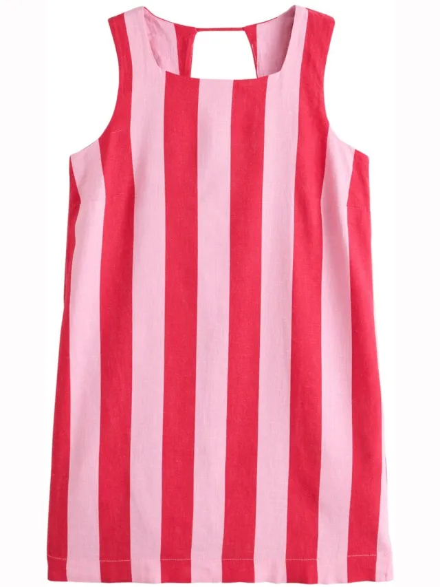 Next Dames - Linnenrijke mini-hemdjurk met vierkante hals - Rood Pink/Red Stripe
