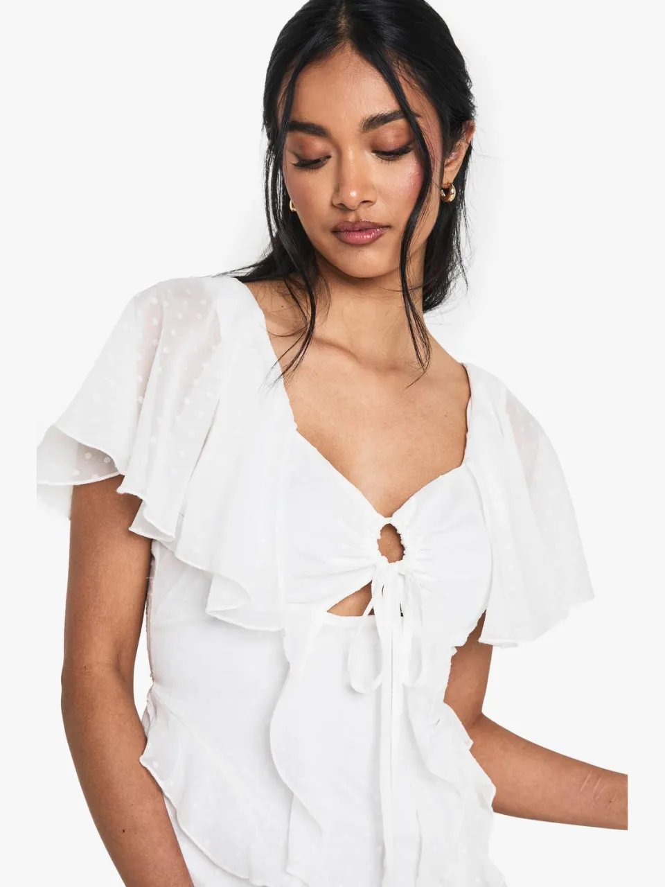 boohoo Dames Dobby Chiffon Ruffle Mini Jurk ivoor, foto 4