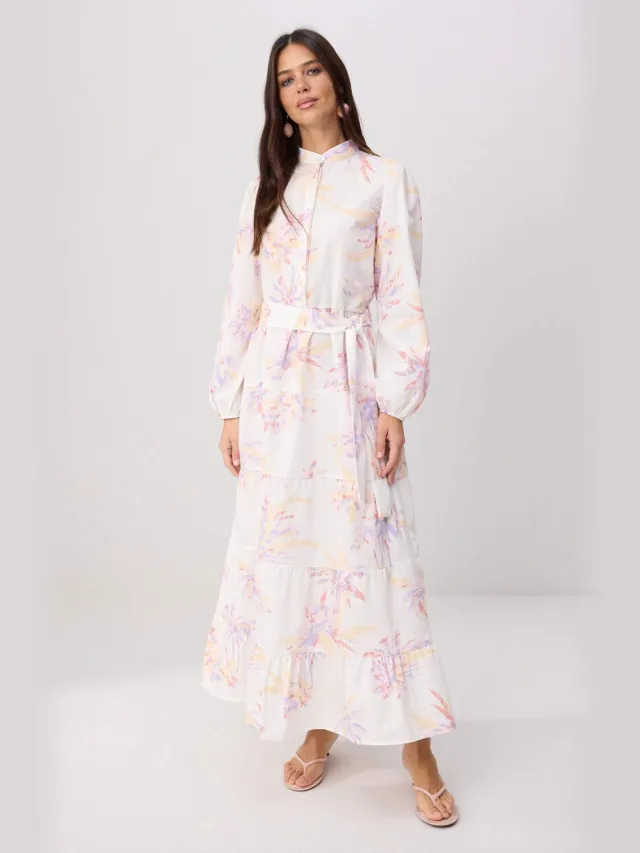 Trendyol Modest Dames Paars Bloemen Maxi Lang Casual Skater Modest Jurken Lila