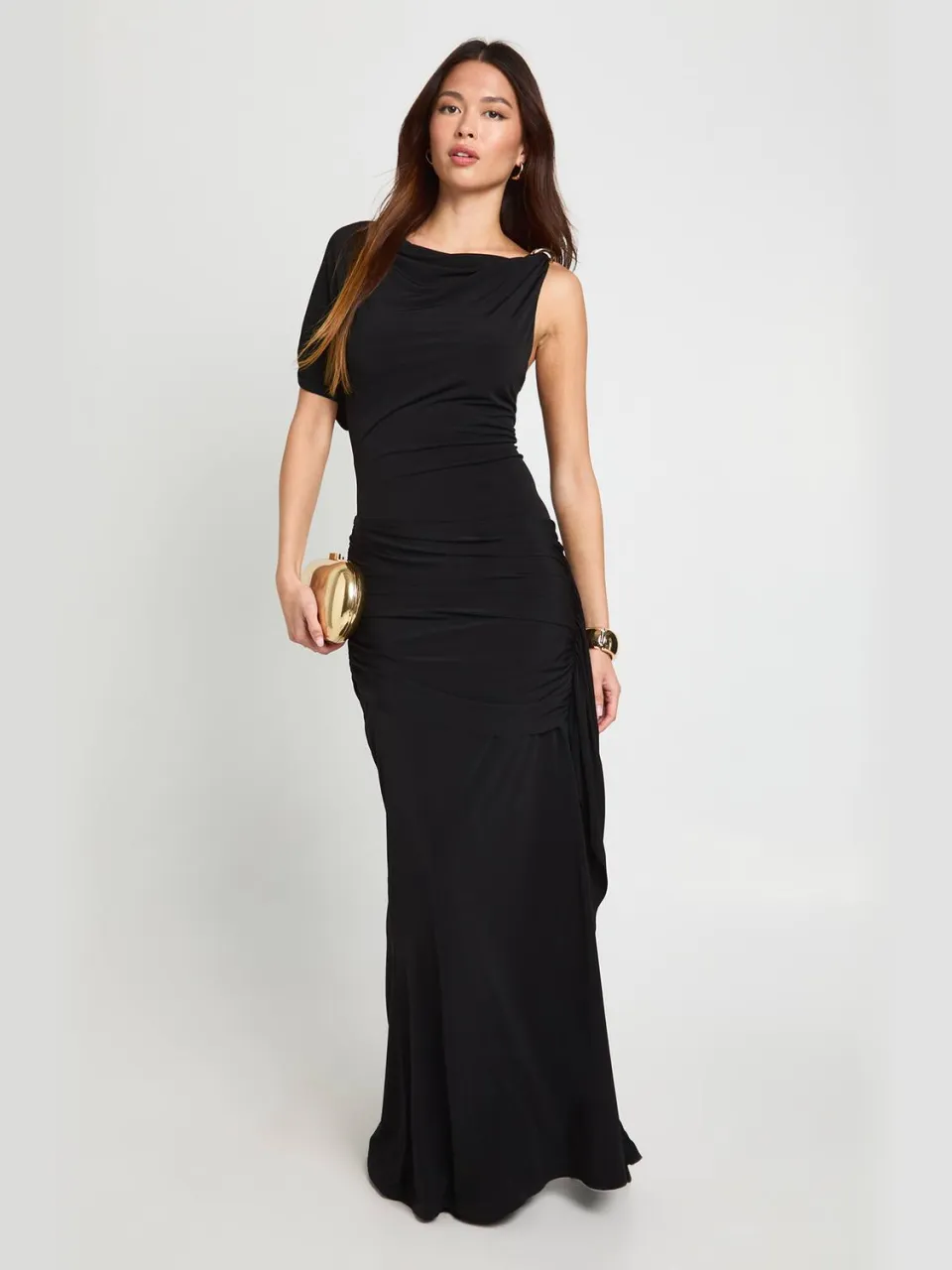 boohoo Dames Asymmetrische Maxi Jurk met Trim Details zwart, foto 2