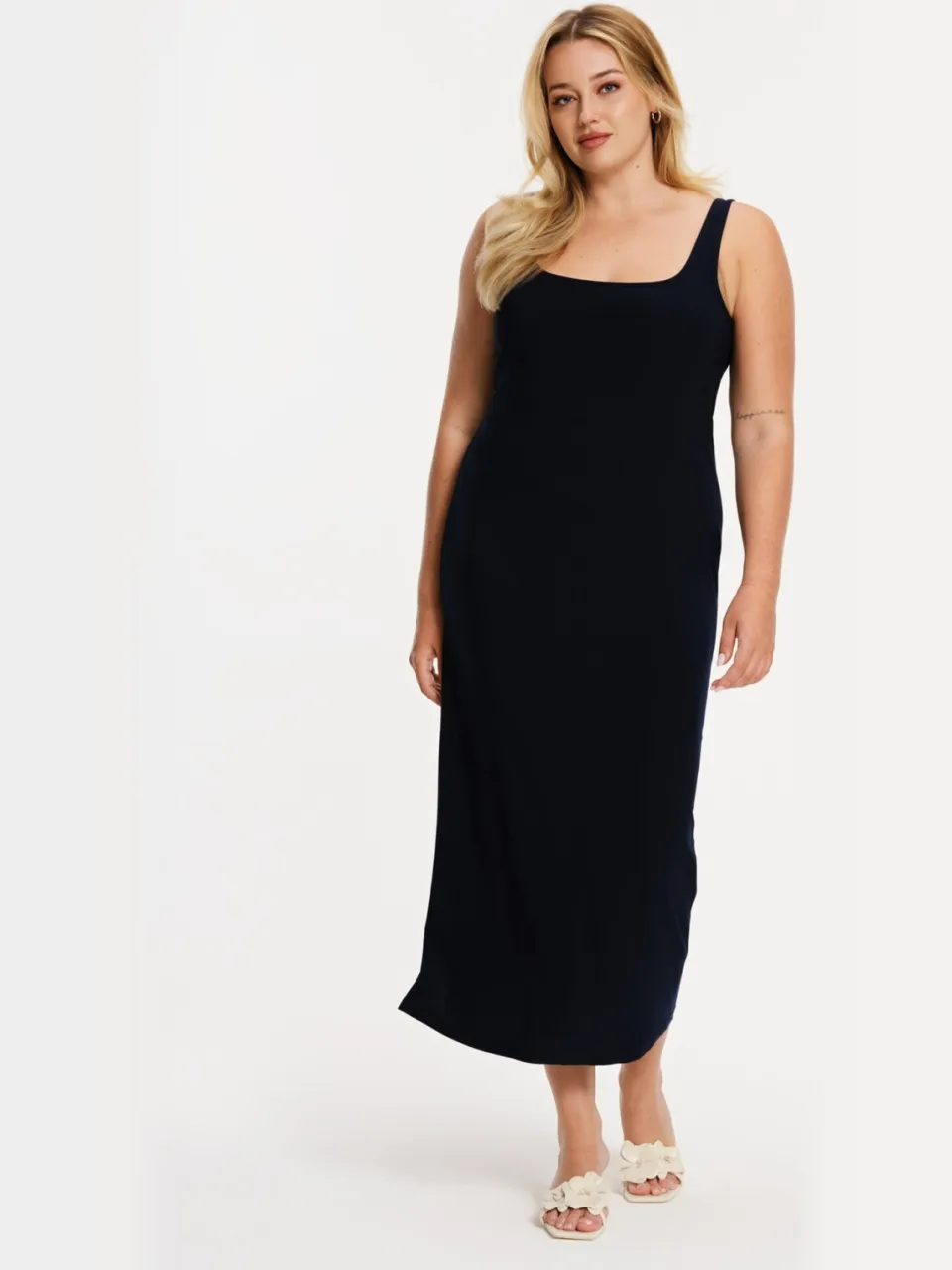 Yoek midi bodycon jurk donkerblauw, foto 2
