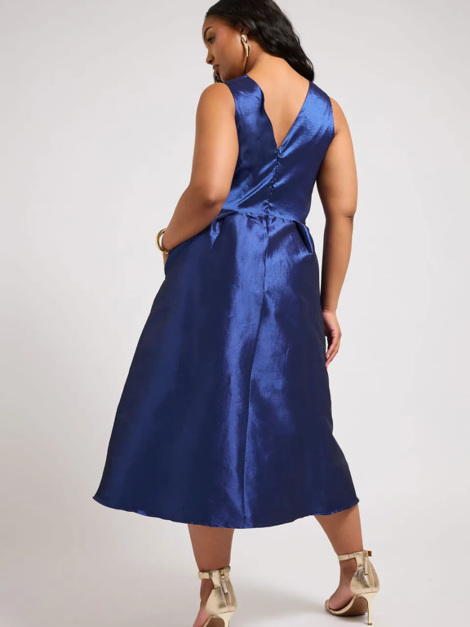 Yours London Midijurk Met Plooidetail En Vhals In Donkerblauw blauw, foto 4