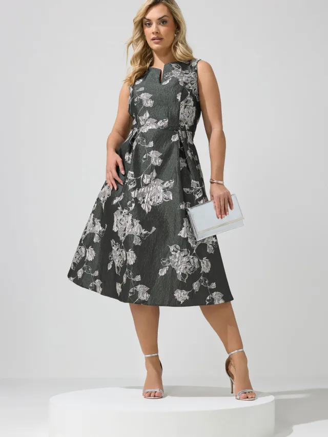 Yours London Jacquard Midaxi Jurk Met Bloemenmotief In Metallic Zwart Black