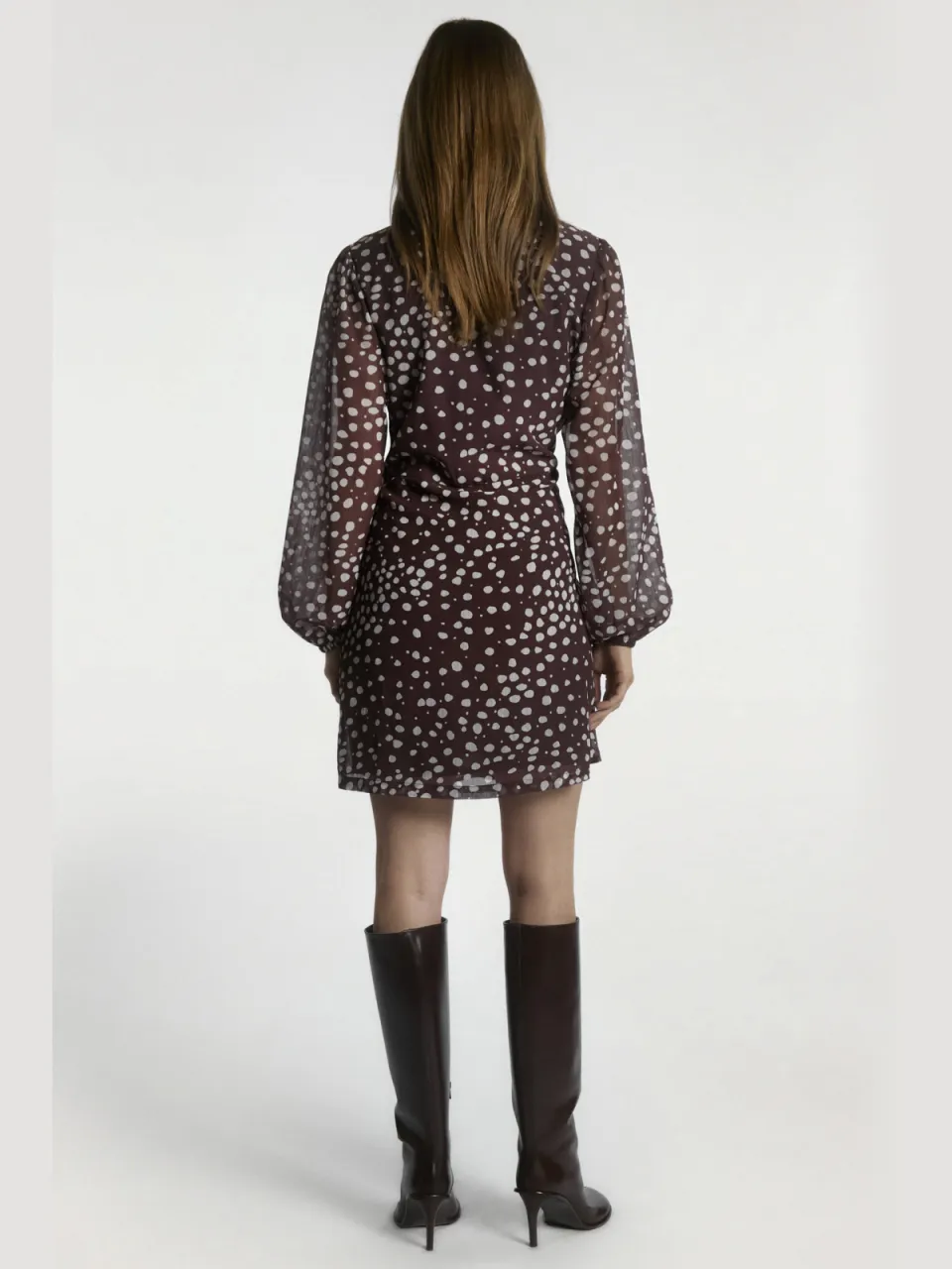 Aaiko mini jurk met stippen - donkerrood/ecru, foto 3