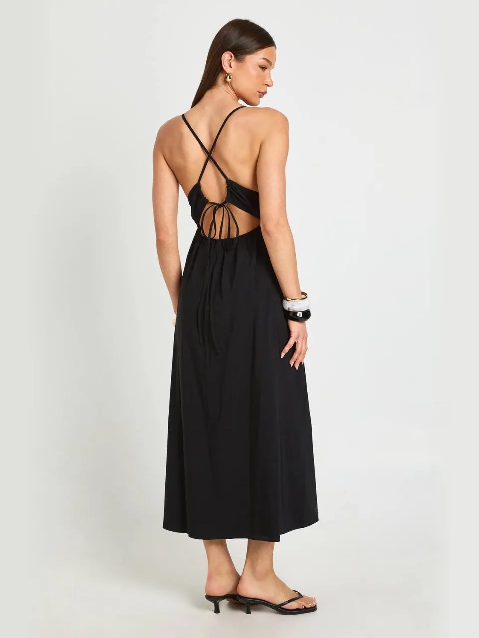 boohoo Dames Bengaline Midaxi Jurk Met Elastische Tailledetail En Gekruiste Rug zwart, foto 2