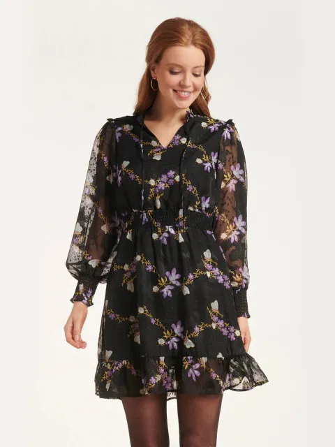 Smashed Lemon 24502 e chiffon korte jurk Zwart