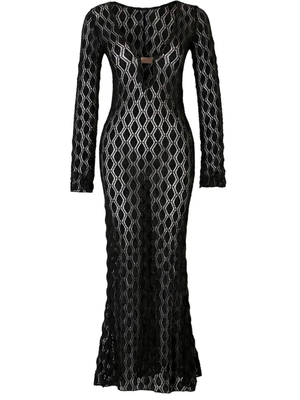 Trendyol TRENDYOLMİLLA Dames Zwart Grafisch Maxi Lang Strandkleding Bodycon Strandjurken, foto 2