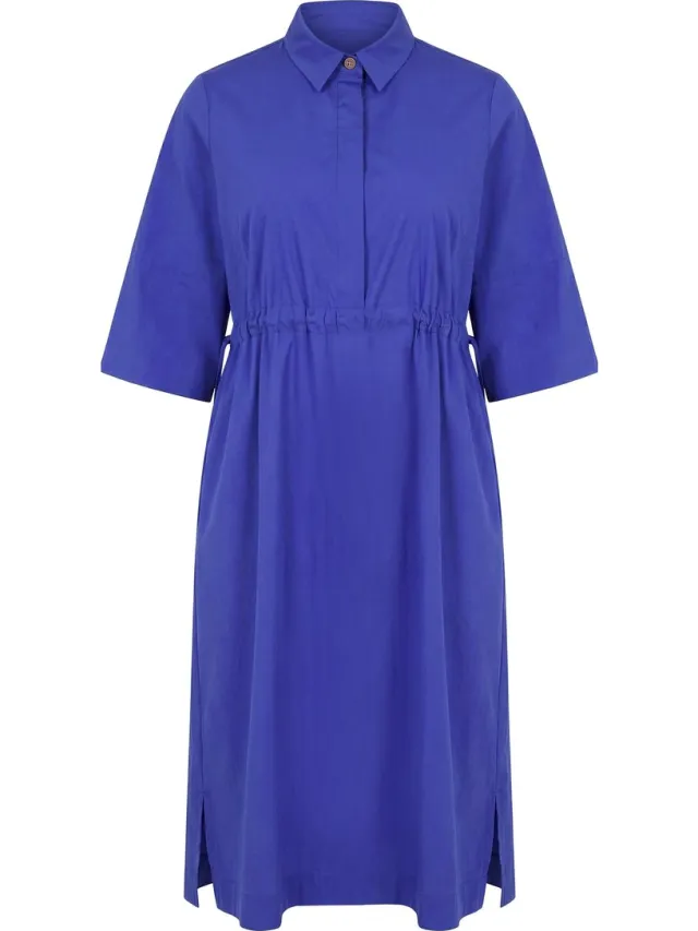 Ulla Popken Dames - Midi-jurk zilveren details A-lijn overhemdkraag - Blauwviolet - Maat 50+