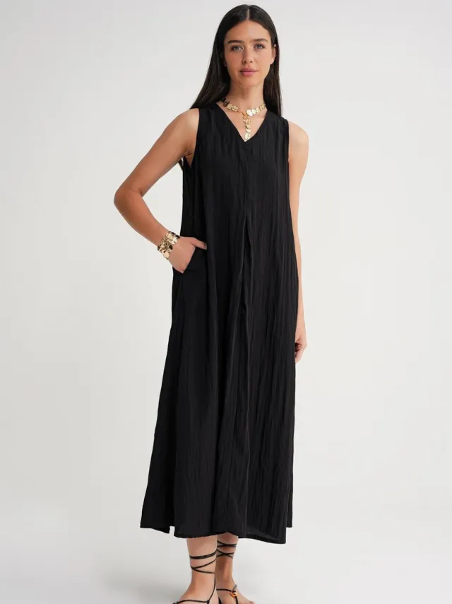 Mixray V-hals Maxi Jurk Zwart
