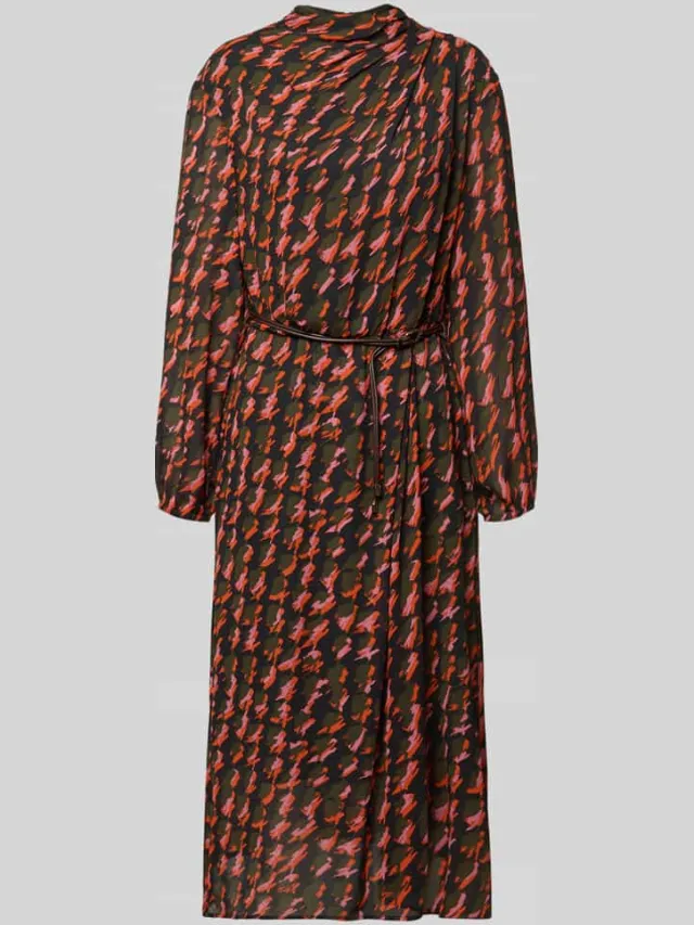 Marc Cain Midi-jurk in all-over look met opstaande kraag en riem oranje, foto 2
