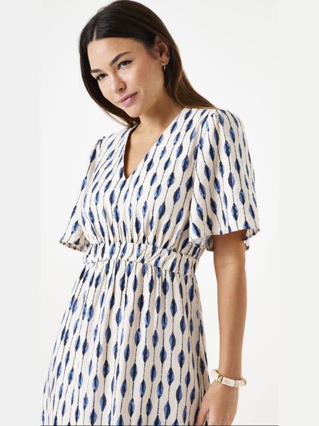 Garcia Dames Print Jurk Wit Korte mouw White