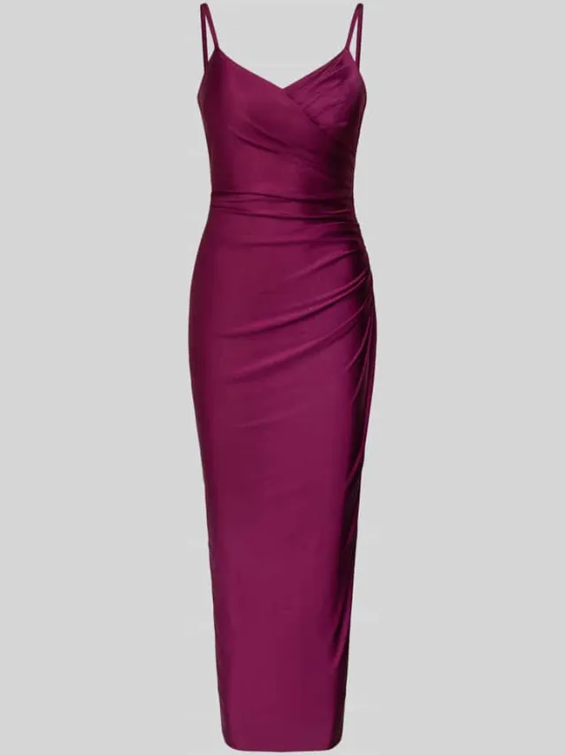 TROYDEN COLLECTION cocktailjurk met spaghettibandjes en V-hals prune, foto 2