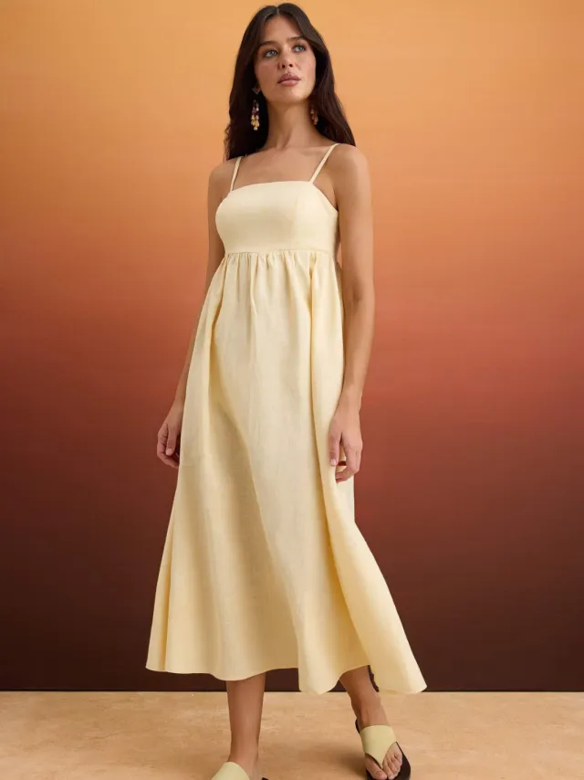 Trendyol TRENDYOLMİLLA Dames Geel Effen Maxi Mouwloos Skater Jurken