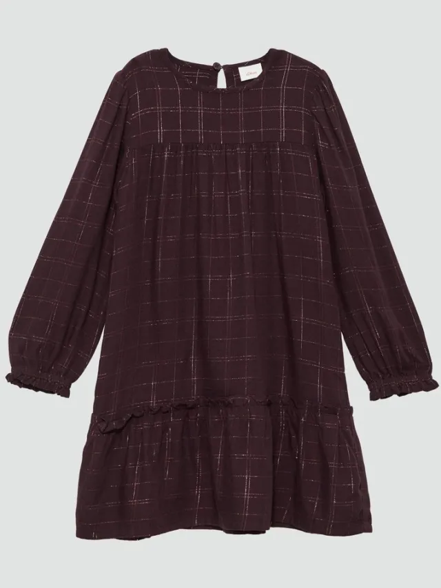 S.Oliver female - Viscose jurk met volants en glitterdetails bordeaux