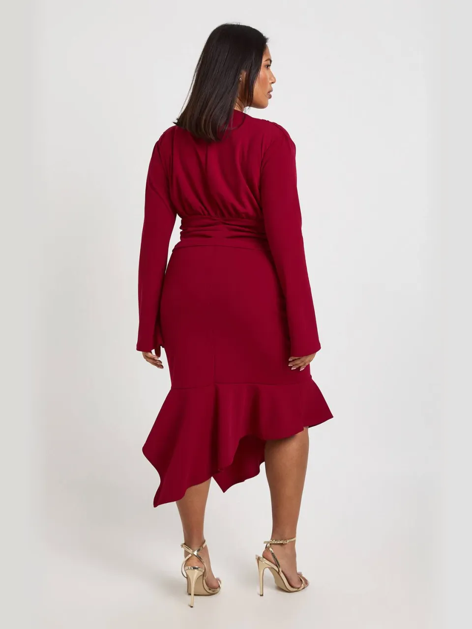 boohoo Dames Plus Asymmetrische Diepe V-hals Midi Jurk wijn, foto 2