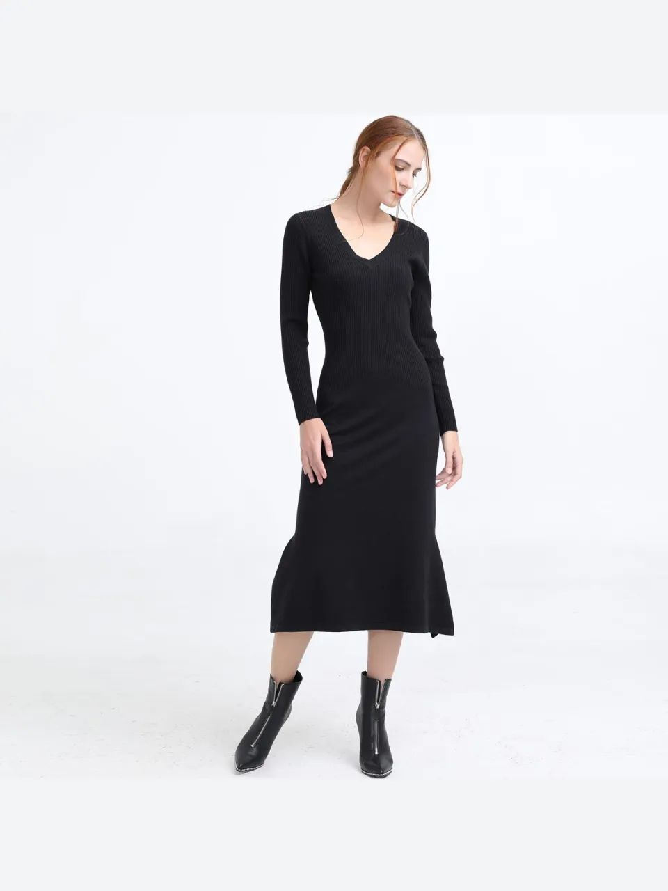 Smart & Joy MIDI JUMPER -TRAND MET V -NACKLINE zwart, foto 2