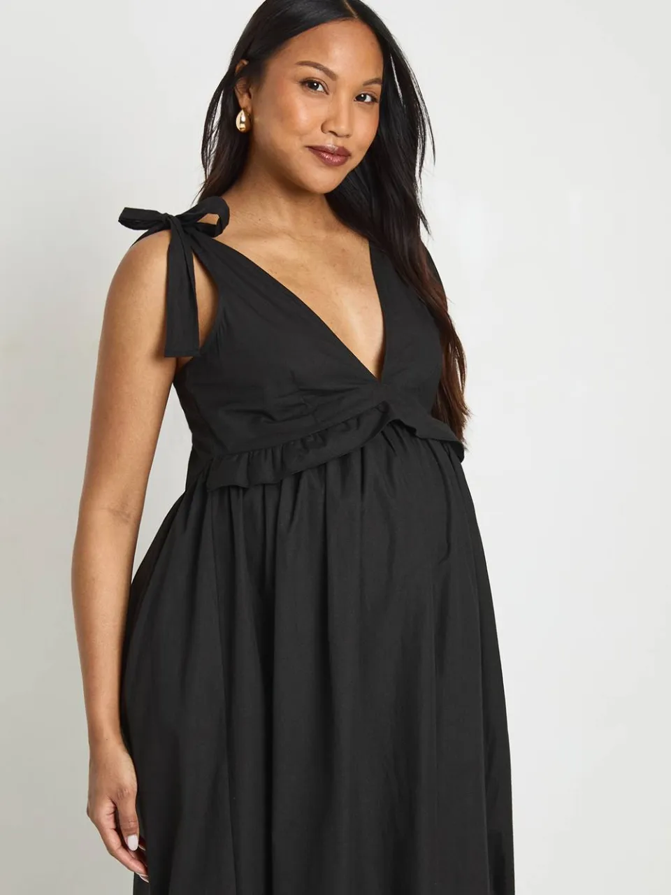 boohoo Dames Zwangerschaps Maxi Jurk Met Strikbandjes Op De Schouders zwart, foto 2