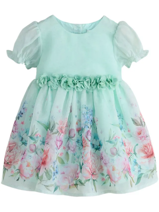 Next Meisjes - Jurk met bloemencorsage - Groen Mint Floral Print