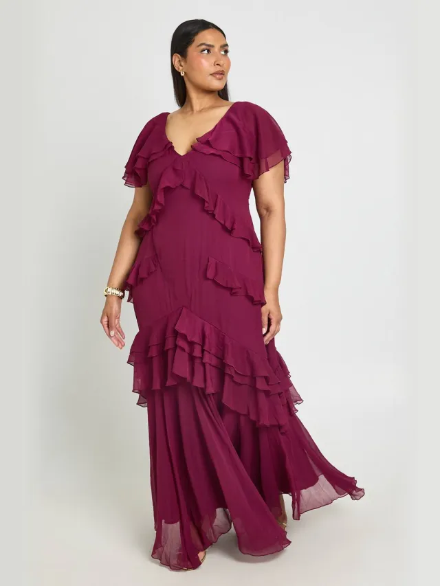 boohoo Dames Plus Dierenprint Ruches Maxi Jurk Dark Cherry