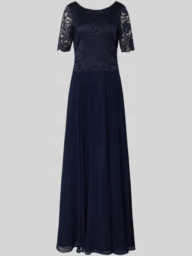 Vera Mont Avondjurk met kant en ronde hals donkerblauw, foto 2