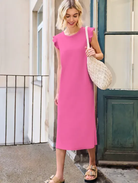 Street One Studio Midi-jurk met ronde hals in effen kleur Pink