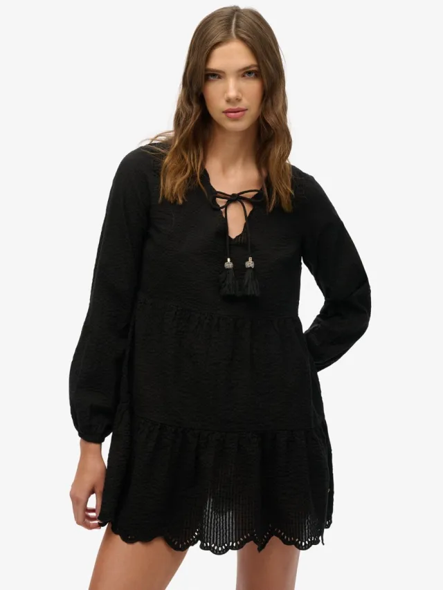 Superdry Gelaagde mini-jurk van broderiekant - Dames - Jurken black