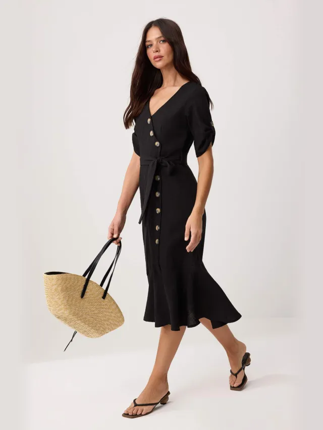 Trendyol TRENDYOLMİLLA Dames Zwart Effen Midi Kort Skater Jurken